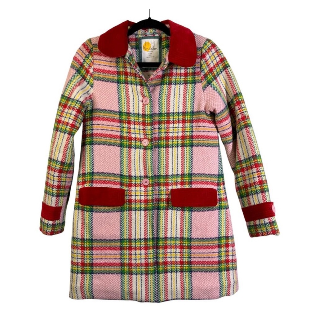 MINI BODEN Coat 11-12Y Pea Tweed Check Plaid Wool Button Down Quilted Lined